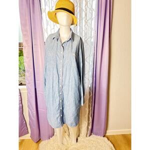J.Crew Chambray Shirt Dress Women M 100% Cotton Button Front Long Sleeve